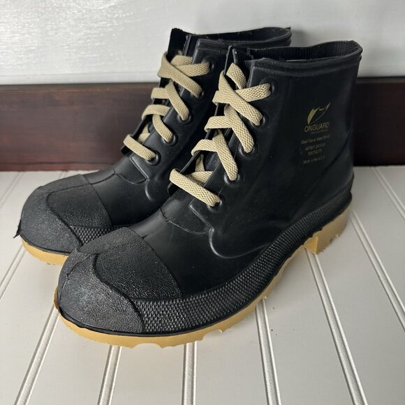 On Guard Men’s Rubber Work Boots Size 6 Steel Toe Lace Up - Picture 1 of 7